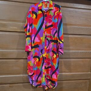 Live 4 Truth Multicolor Abstract Long-Sleeve Shirt Dress - Pink, Red, Purple